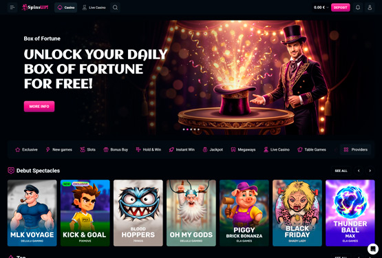 Hovedside på SpinsUP Casino Site