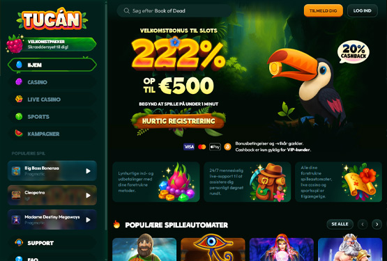 Hovedside på Tucan Casino Site