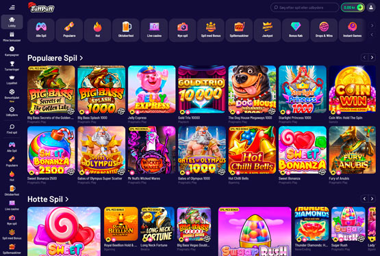 Hovedside på TuffPuff Casino Site