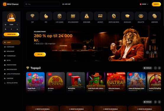 Hovedside på WildChance Casino Site