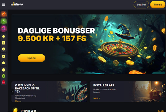 Hovedside på Winhero Casino Site