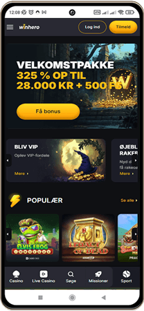 Winhero Casinos Hovedside på Mobilskærm