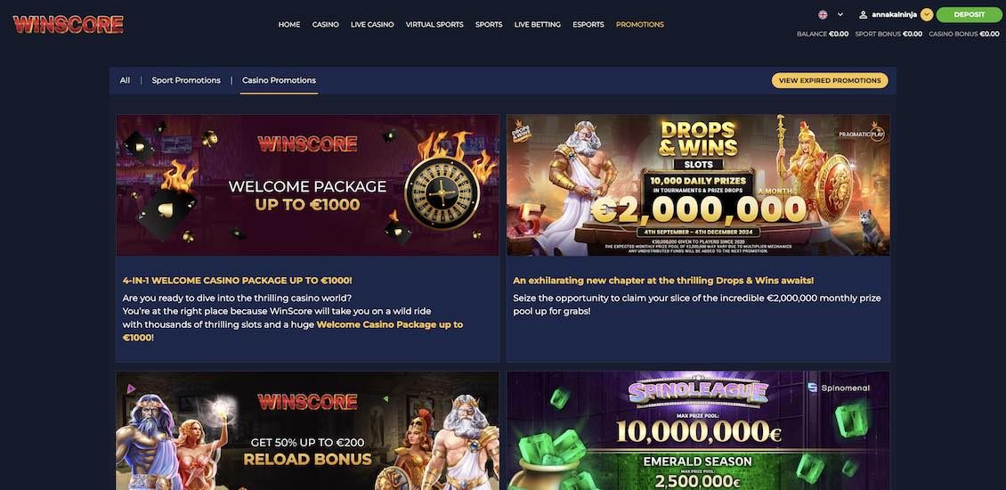 Winscore Casino bonustilbud