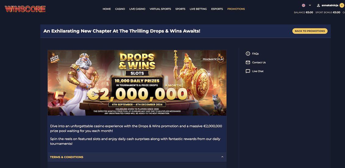 Winscore Casino Drops & Wins