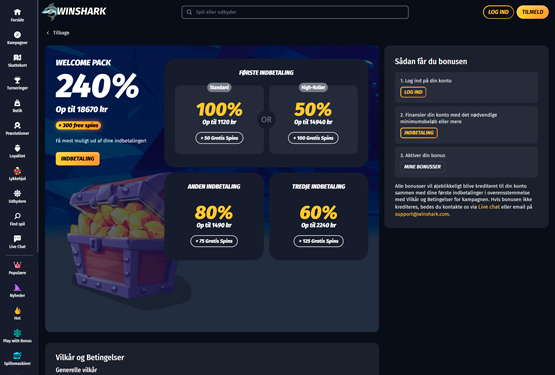 Bonusser og kampagner på Winshark Casino
