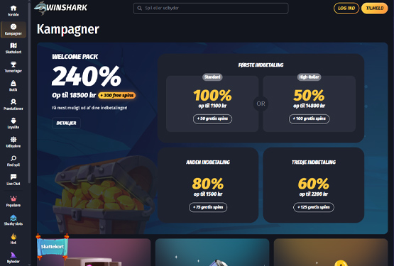 Bonusser og kampagner på Winshark Casino