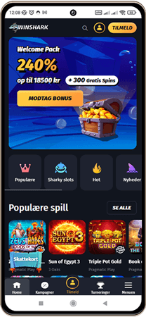 Winshark Casinos Hovedside på Mobilskærm