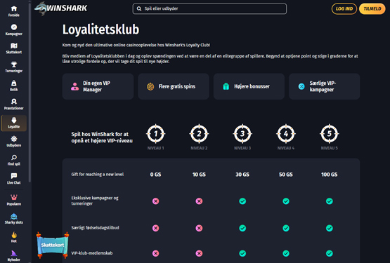 VIP program på Winshark Casino