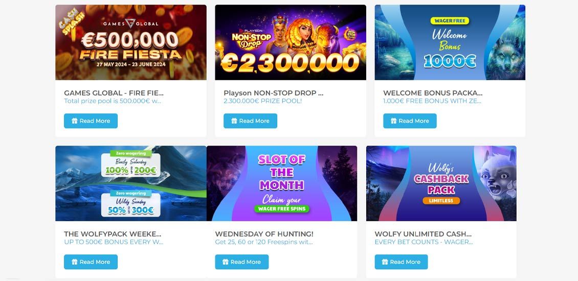 Bonussiden på Wolfy Casino-webstedet