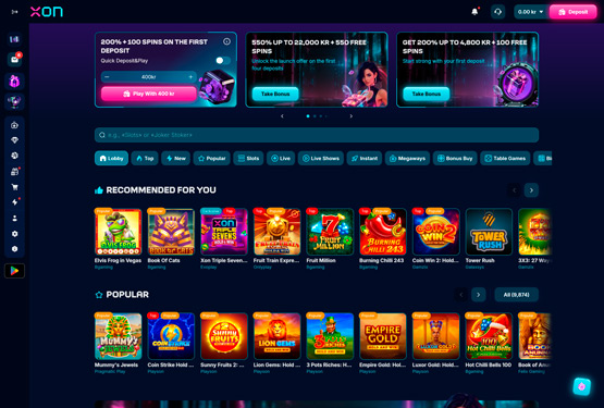 Hovedside p&aring; Xon.bet Casino Site