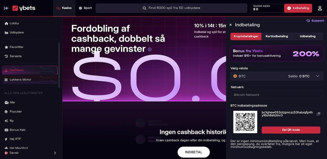 Ybets Casino cashback-tilbud