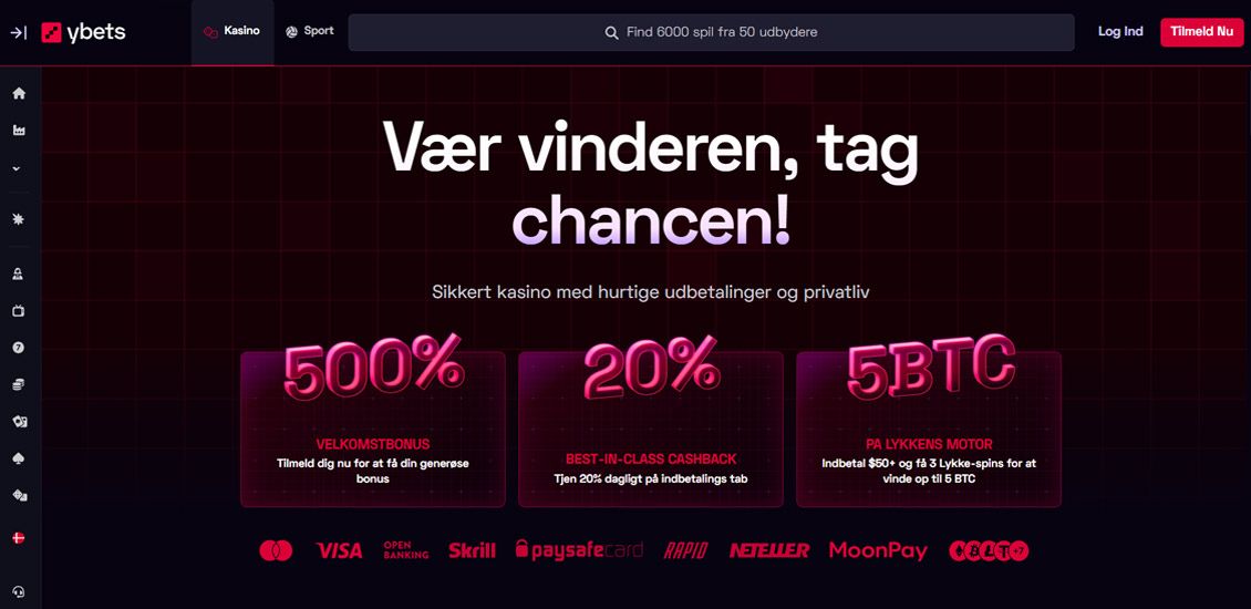 Hovedside på Ybets Casino Site