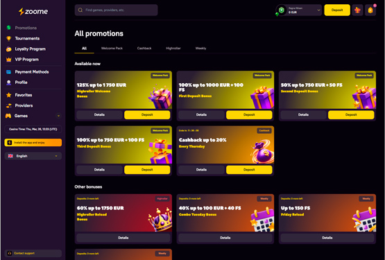 Bonusser og kampagner på Zoome Casino