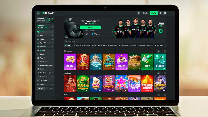 BC.Game Casino hovedside p&aring; notebook-sk&aelig;rmen