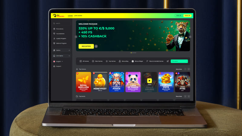 BetPrimeiro Casino hovedside på notebook-skærmen