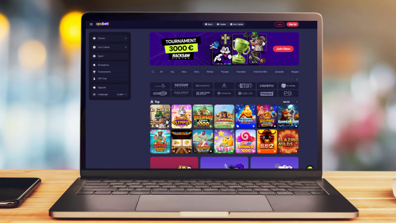 Opabet Casino hovedside på notebook-skærmen