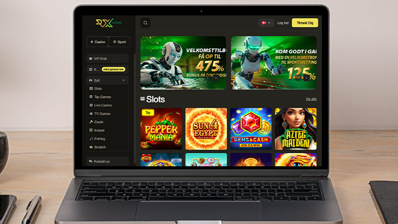 RX Casino hovedside på den bærbare computerskærm