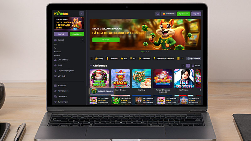 Spinline Casino hovedside på den bærbare computerskærm