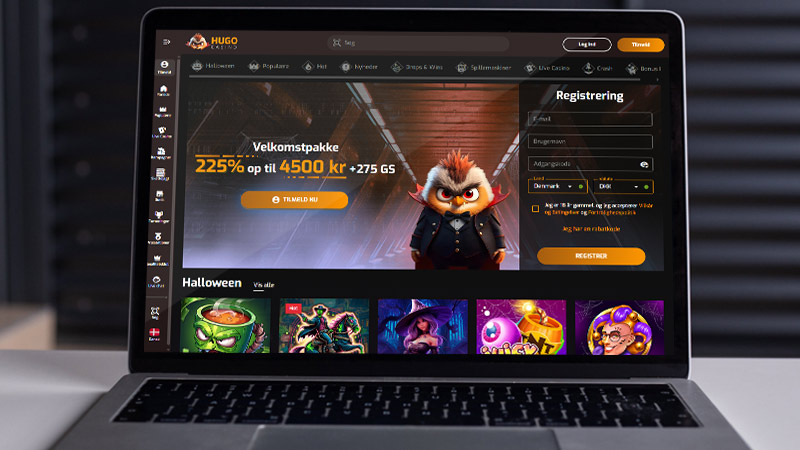 Hugo Casino hovedside på den bærbare computerskærm