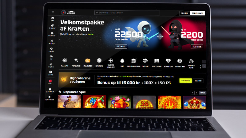 SlotsVader Casino hovedside på den bærbare computerskærm